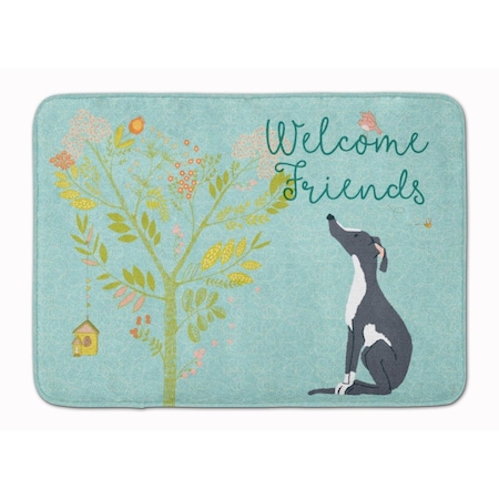 Carolines Treasures Welcome Friends Black White Greyhound Machine Washable Memory Foam Mat BB7592RUG